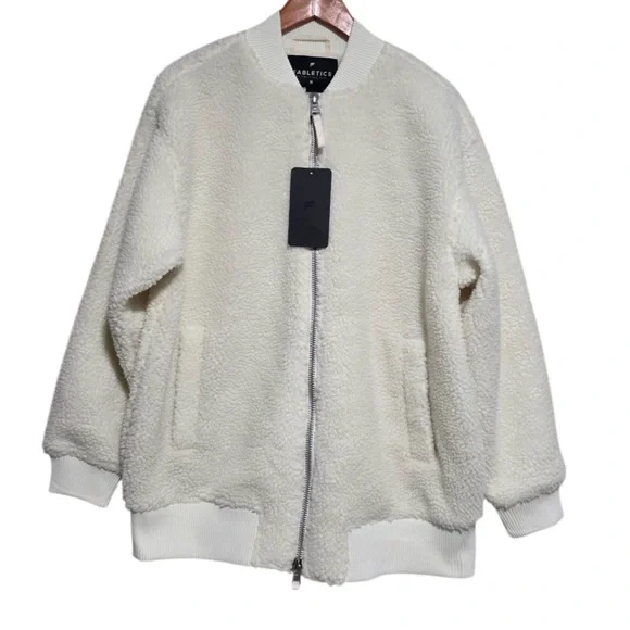 Fabletics Teddy Oversized Bomber Jacket in Bone Size Medium NWT - Picture 3 of 4